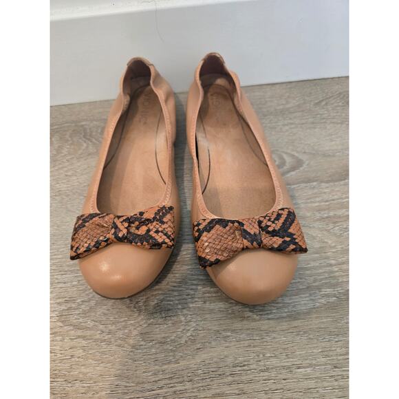 Vionic Zelda Nude Leather Ballet Flats 8 M Snake Print Bow Orthotic Comfort - Picture 1 of 8